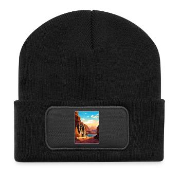 Petra Jordan Travel Poster Souvenir Postcard Paint - Recycled Patch Beanie - black - Front