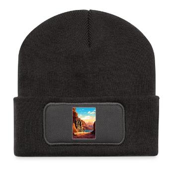Petra Jordan Affiche de voyage Souvenir Carte Postale Peinture - Beanie recyclé à patch - charbon - Devant
