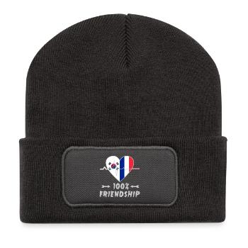 100 % amitié entre la Corée du Sud et la France - Beanie recyclé à patch - charbon - Devant