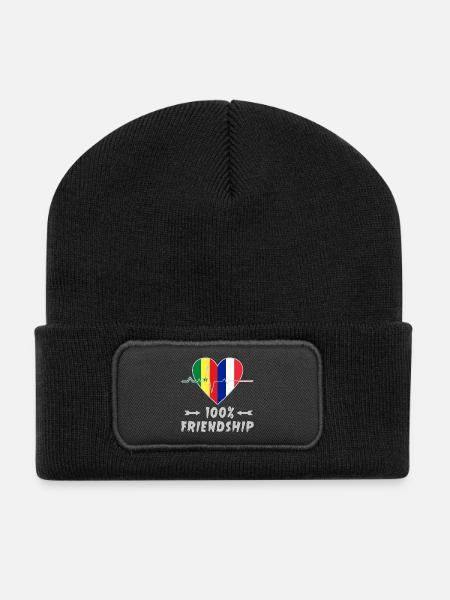 100 % amitié entre le Sénégal et la France - Beanie recyclé à patch - noir