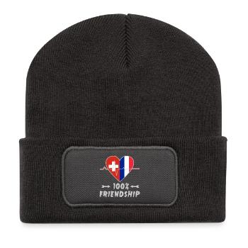Schweiz und Frankreich 100% Freundschaft - Recycelte Patch Beanie - Dunkelgrau - Vorne