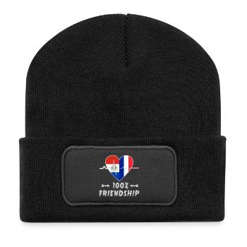 Paraguay und Frankreich 100% Freundschaft - Recycelte Patch Beanie - Schwarz - Vorne