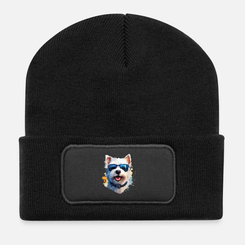 Westie mit Sonnenbrille - Recycelte Patch Beanie - Schwarz