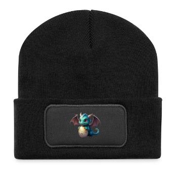 Kleiner Drachenjunge und sein Ei - Recycelte Patch Beanie - Schwarz - Vorne