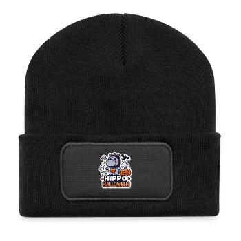 Süßes Nilpferd Hippo Halloween Kürbis Lustig - Recycelte Patch Beanie - Schwarz - Vorne