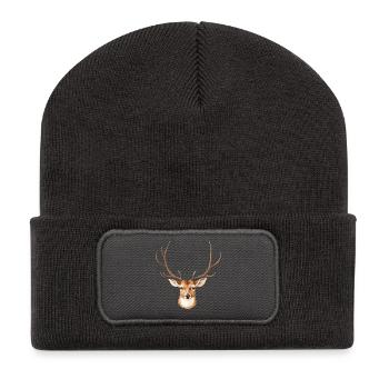 Süßer Hirschkopf - Recycelte Patch Beanie - Dunkelgrau - Vorne