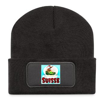 Chien Saint-Bernard Suisse Noël - Beanie recyclé à patch - charbon - Devant
