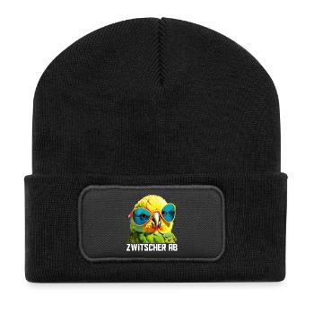 Zwitscher Ab Wellensittich - Recycelte Patch Beanie - Schwarz - Vorne