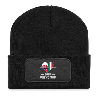 Slowakei und Italien 100% Freundschaft - Recycelte Patch Beanie - Schwarz - Vorne