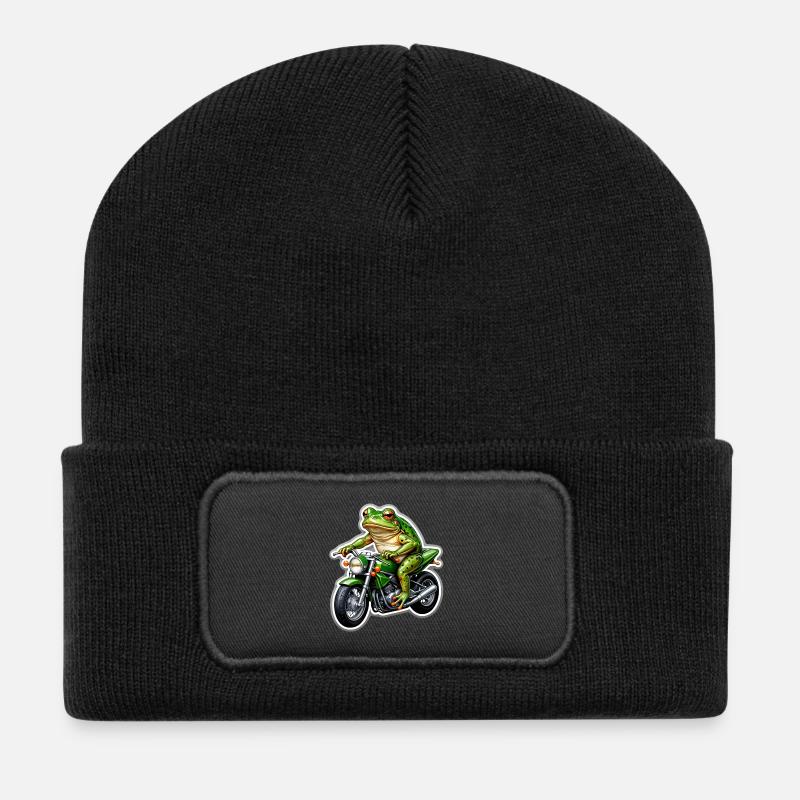 Frog on motorcycle - Recycled Patch Beanie - black