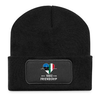 Estland und Italien 100% Freundschaft - Recycelte Patch Beanie - Schwarz - Vorne