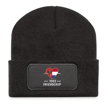 100 % amitié entre le Maroc et les Pays-Bas - Beanie recyclé à patch - charbon - Devant