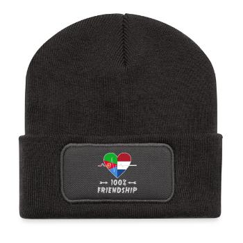 Eritrea und Niederlande 100% Freundschaft - Recycelte Patch Beanie - Dunkelgrau - Vorne