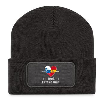 Slowenien und Spanien 100% Freundschaft - Recycelte Patch Beanie - Dunkelgrau - Vorne