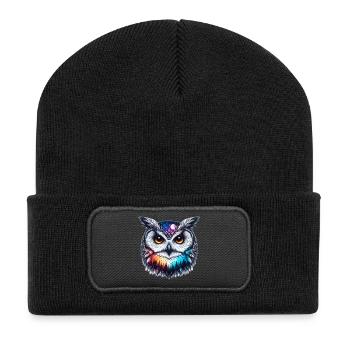Eule - Recycelte Patch Beanie - Schwarz - Vorne