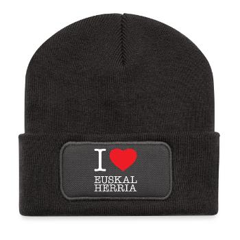 I LOVE EUSKAL HERRIA Basque Baskenland - Recycelte Patch Beanie - Dunkelgrau - Vorne