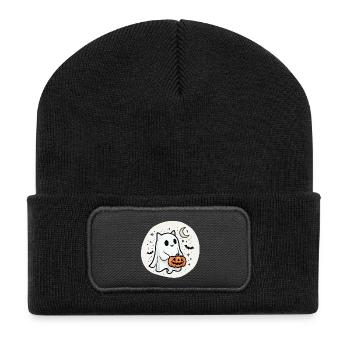 Katze Gespenst Halloween - Funny Spooky Cat - Recycelte Patch Beanie - Schwarz - Vorne
