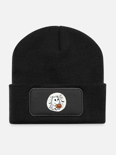 Katze Gespenst Halloween - Funny Spooky Cat - Recycelte Patch Beanie - Schwarz