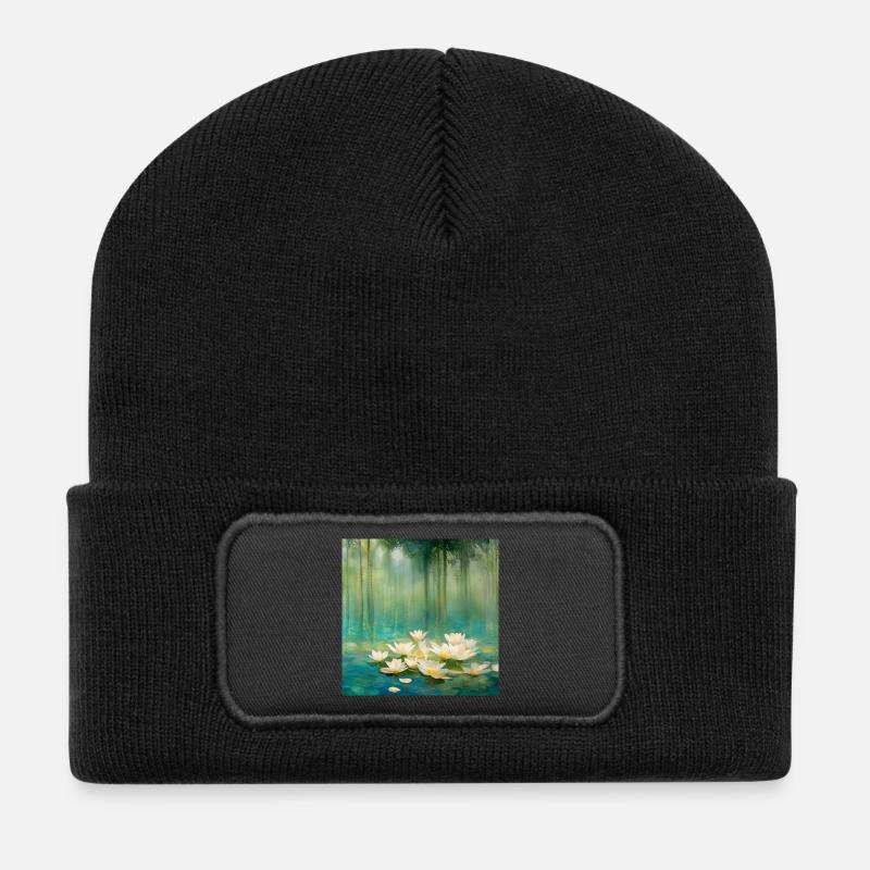 Seerosen - Recycelte Patch Beanie - Schwarz