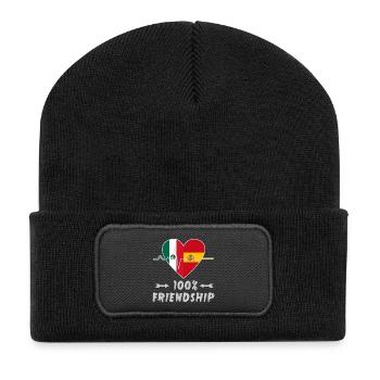 Mexiko und Spanien 100% Freundschaft - Recycelte Patch Beanie - Schwarz - Vorne