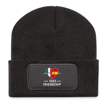 Mexiko und Spanien 100% Freundschaft - Recycelte Patch Beanie - Dunkelgrau - Vorne
