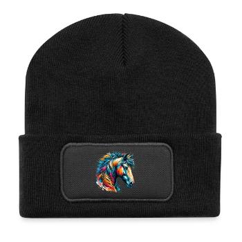 Pferd - Recycelte Patch Beanie - Schwarz - Vorne
