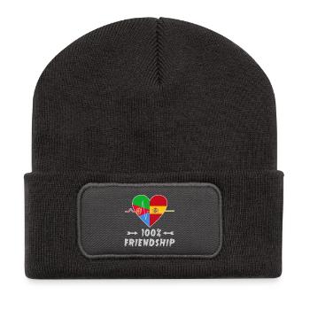 Eritrea und Spanien 100% Freundschaft - Recycelte Patch Beanie - Dunkelgrau - Vorne