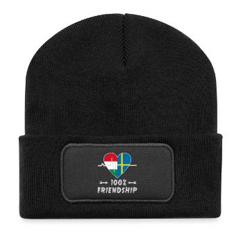 Hungary and Sweden 100% friendship - Recycled Patch Beanie - black - Front