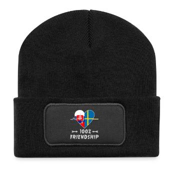 Slowakei und Schweden 100% Freundschaft - Recycelte Patch Beanie - Schwarz - Vorne