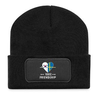 100 % amitié entre la Corée du Sud et la Suède - Beanie recyclé à patch - noir - Devant