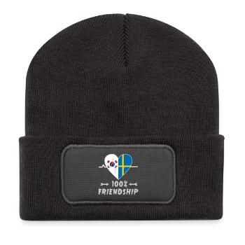 100 % amitié entre la Corée du Sud et la Suède - Beanie recyclé à patch - charbon - Devant