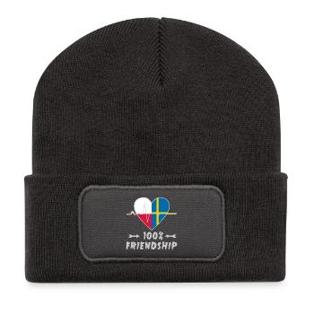 100 % amitié entre la Pologne et la Suède - Beanie recyclé à patch - charbon - Devant