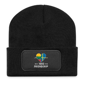 Litauen und Schweden 100% Freundschaft - Recycelte Patch Beanie - Schwarz - Vorne