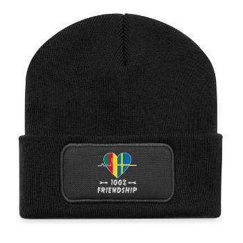 Kamerun und Schweden 100% Freundschaft - Recycelte Patch Beanie - Schwarz - Vorne