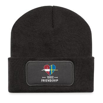 Lettland und Schweden 100% Freundschaft - Recycelte Patch Beanie - Dunkelgrau - Vorne