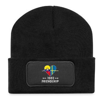 Ecuador und Schweden 100% Freundschaft - Recycelte Patch Beanie - Schwarz - Vorne