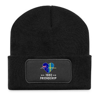Australien und Schweden 100% Freundschaft - Recycelte Patch Beanie - Schwarz - Vorne