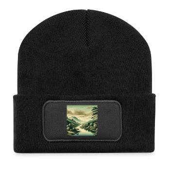 Vue sur la rivière avec un magnifique paysage naturel - Beanie recyclé à patch - noir - Devant