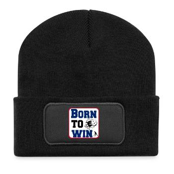 Floorball , Unihockey , Born to win Sticker (25) - Recycelte Patch Beanie - Schwarz - Vorne