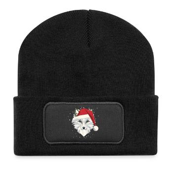 Funny arctic fox in festive Christmas design - Recycled Patch Beanie - black - Front