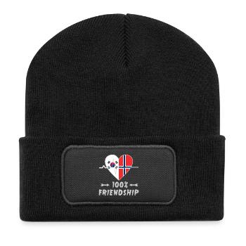 100 % amitié entre la Corée du Sud et la Norvège - Beanie recyclé à patch - noir - Devant