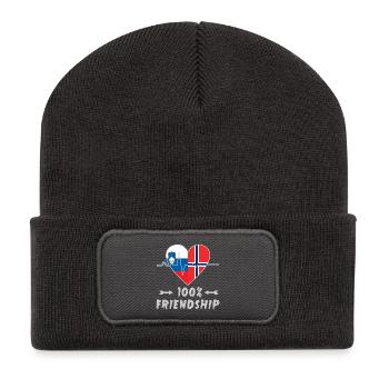 Slowenien und Norwegen 100% Freundschaft - Recycelte Patch Beanie - Dunkelgrau - Vorne