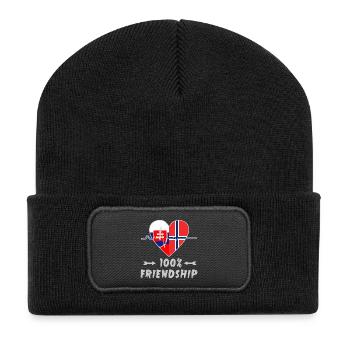 Slowakei und Norwegen 100% Freundschaft - Recycelte Patch Beanie - Schwarz - Vorne