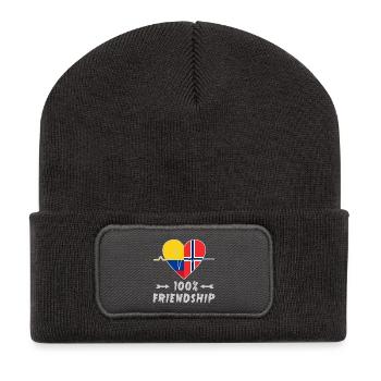Kolumbien und Norwegen 100% Freundschaft - Recycelte Patch Beanie - Dunkelgrau - Vorne