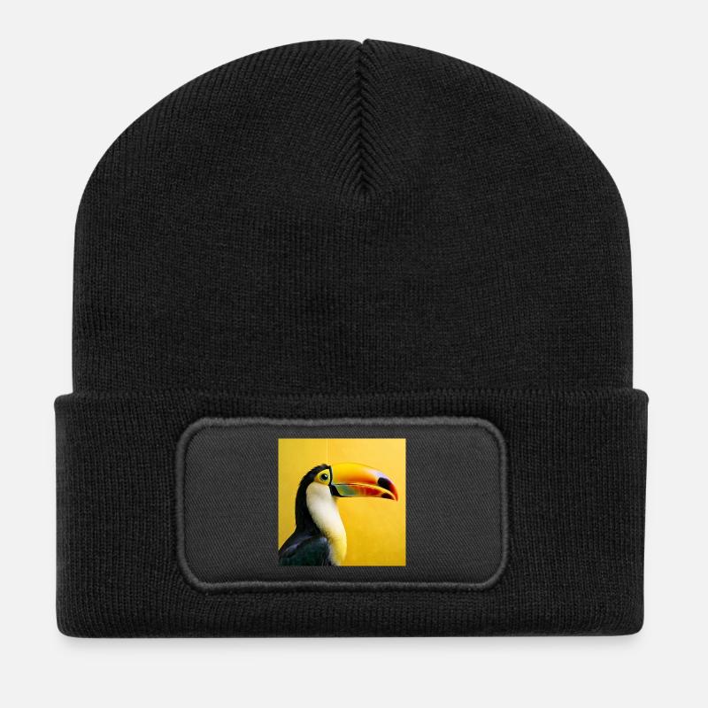 Tukan-Vogel auf tropischen gelben Hintergrundfarben - Recycelte Patch Beanie - Schwarz