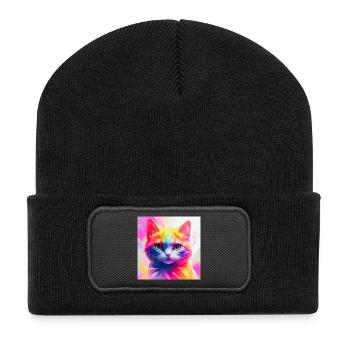 Vibrant Rainbow Cat Artwork - Recycled Patch Beanie - black - Front