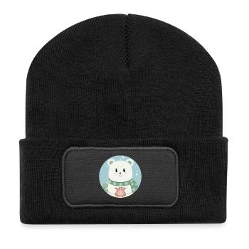 Süßer Eisbär in Weihnachtsstimmung - Recycelte Patch Beanie - Schwarz - Vorne