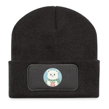 Süßer Eisbär in Weihnachtsstimmung - Recycelte Patch Beanie - Dunkelgrau - Vorne