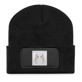 Engelsflügel weiß - Recycelte Patch Beanie - Schwarz - Vorne