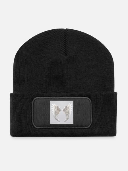 Engelsflügel weiß - Recycelte Patch Beanie - Schwarz
